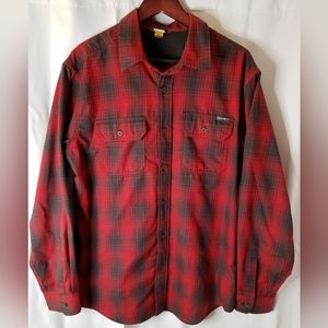 Eddie Bauer Mens Shacket Red Gray Plaid Sz L Western Unlined